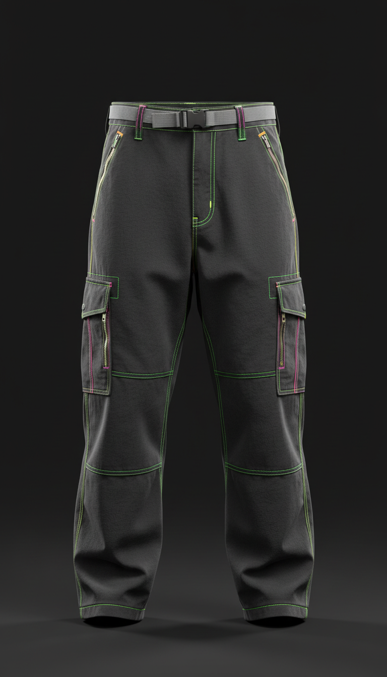 Voltage Neon cargo pants with metallic zips