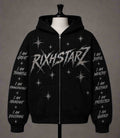 RIXHSTARZ Affirmation Zip-Up Hoodie - Black with chrome branding and affirmation sleeves